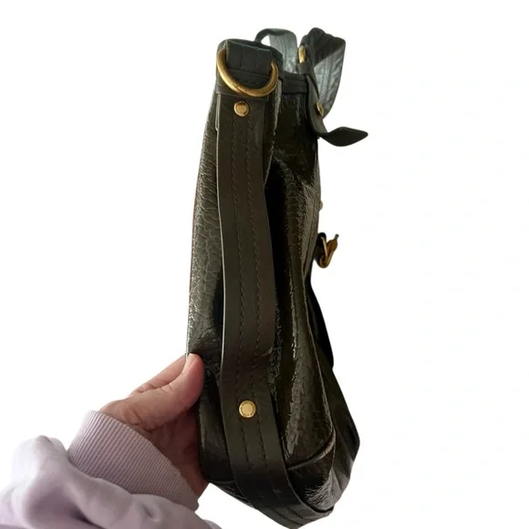 Marc Jacobs Fran Turnlock Shine Leather Tote Bag Olive - Picture 7 of 12